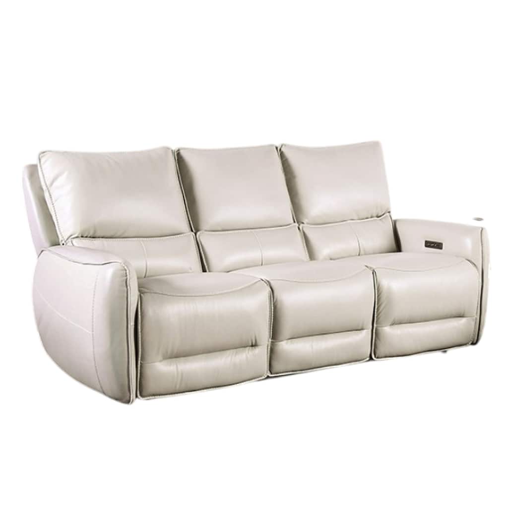 Pono Power Reclining Sofa, Beige Top Grain Leather, 85 Inch, Zero Gravity