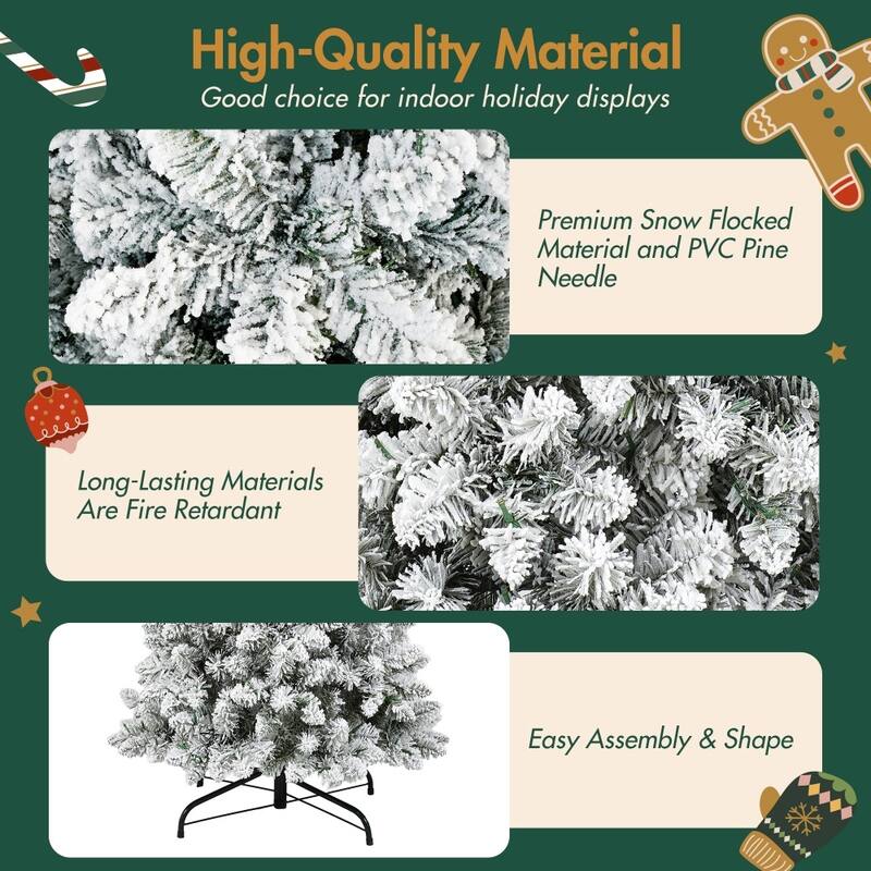 4/5/6FT Flocked Artificial Hinged Christmas Tree Set of 3 with LED Lights