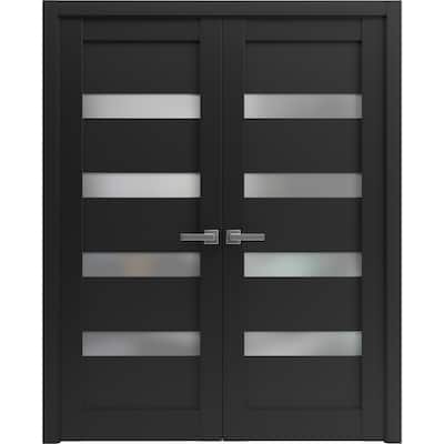 Solid French Double Doors 36 x 80 inches | Quadro 4113 Matte Black Frosted Glass