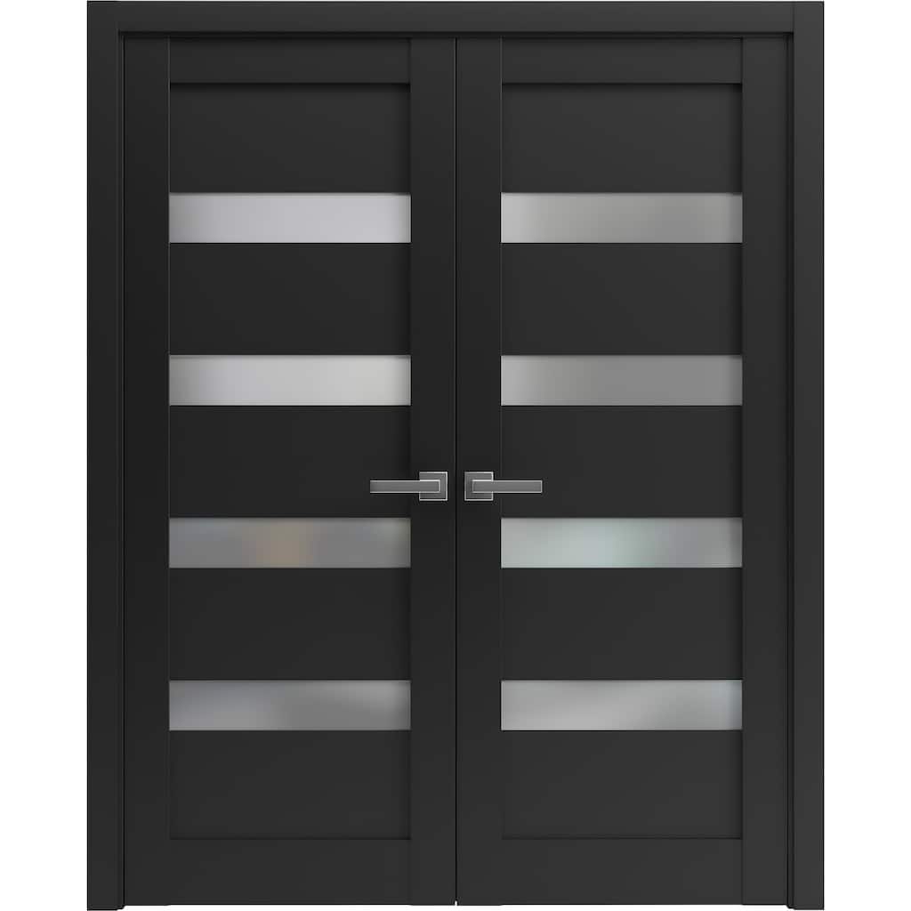Solid French Double Doors 36 x 80 inches | Quadro 4113 Matte Black Frosted Glass