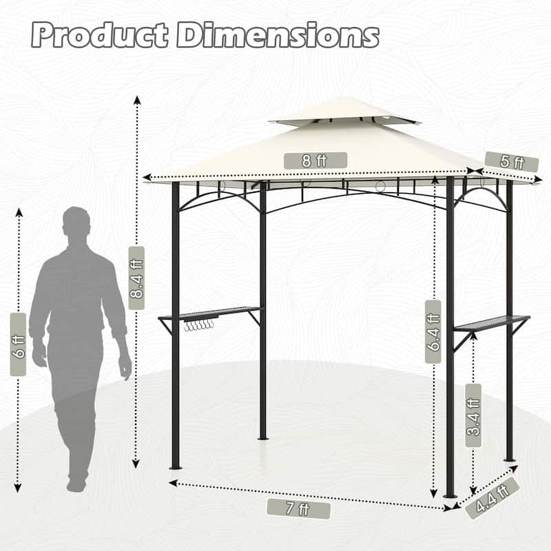 Costway 8' x 5' Grill Gazebo with 2 Shelves 7 Hooks Metal Frame Soft - See Details