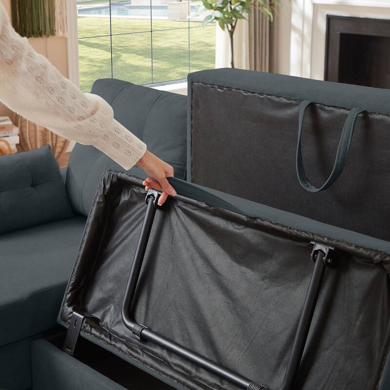 76.18" Upholstered Sleeper Pull Out Sofa Couch with Storage Chaise