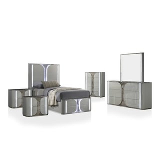 Furniture of America Sherri Modern 6-Piece Light Grey Solid Wood Kids Platform Bedroom Set with LED