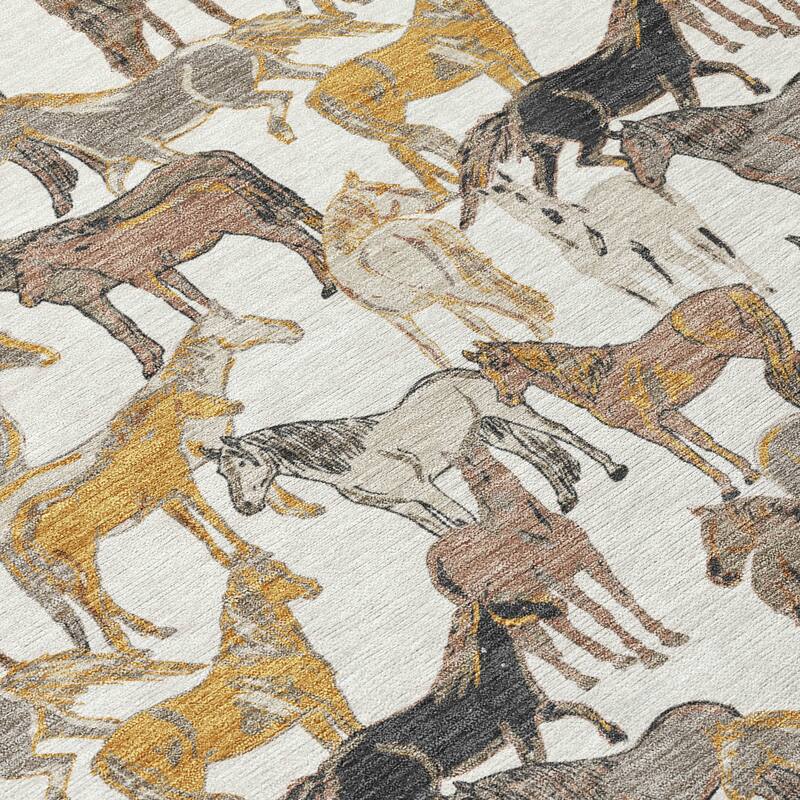 Machine Washable Indoor/ Outdoor Horse Herd Chantille Rug