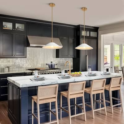 Modern Farmhouse 1-Light Pendant Light 14-IN Black White Lights for Kitchen Island Dining Room