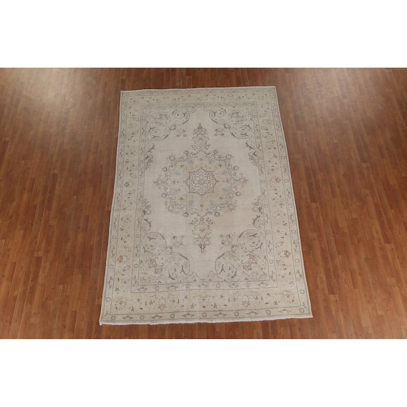 Distressed Persian Vintage Area Rug Hand-Knotted Wool Carpet - 6'6"x 9'9"