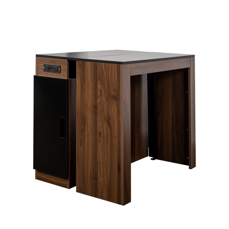 Modern Multifunctional Extendable Dining Table With Outlet,Space Saving Expanding Table With Storage