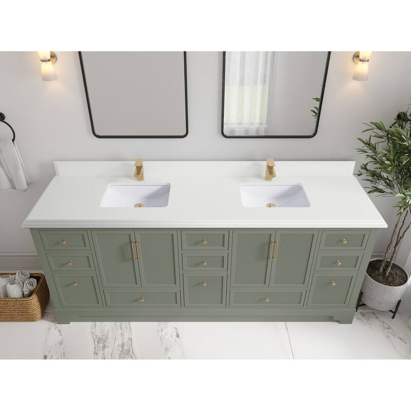 Willow Collections 84 in. W x 22 in. D Alys Double Bowl Sink Bathroom Vanity with Countertop - 1.5"White - Evergreen