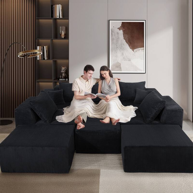 GDFStudio - 8-Piece Modular U-Shaped 155" Sectional Sofa with Chaise Lounge and Bed