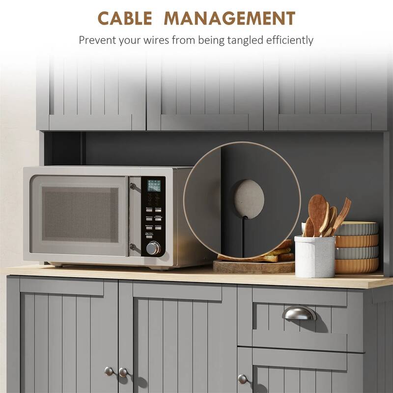 Kitchen Pantry Storage Cabinet with Microwave Oven Countertop, Drawer