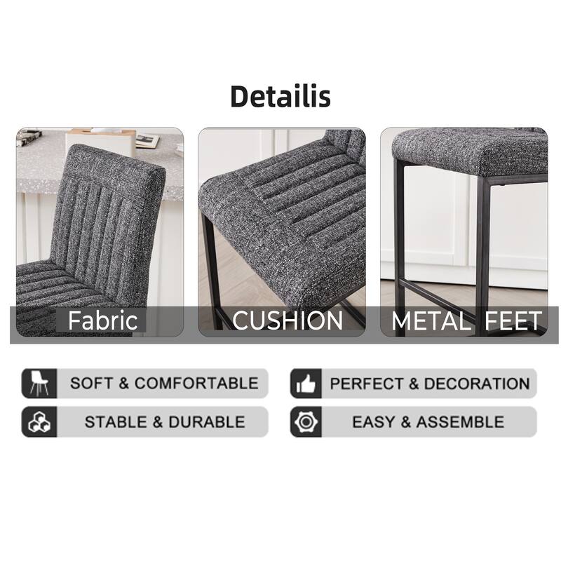 2 Sets Bar Stool - Fabric Chair with Sturdy Metal Frame, Stylish & Comfortable Seating for Kitchen Island, Living Room