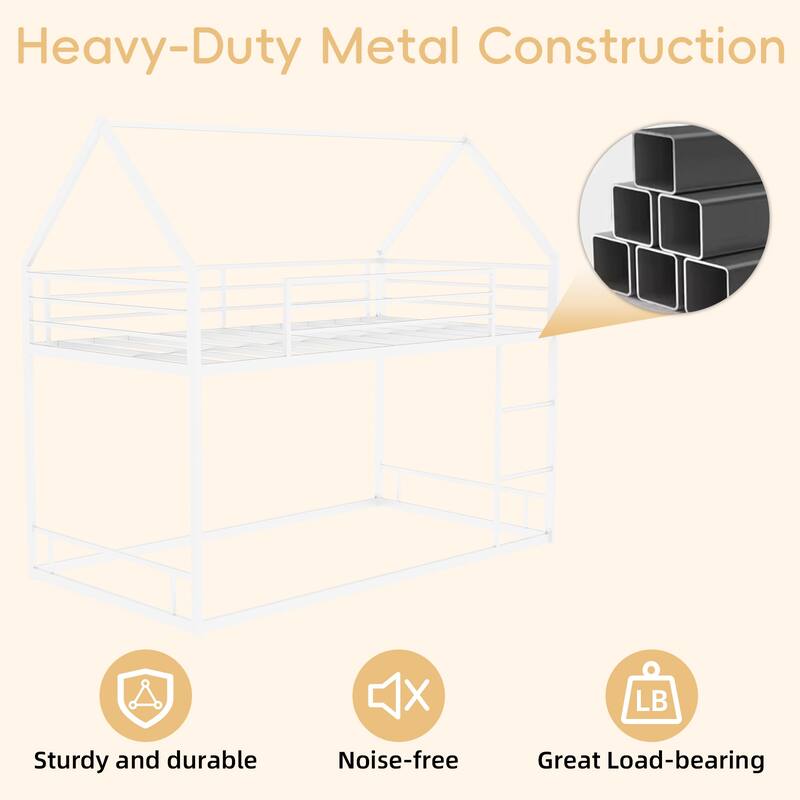 Metal Twin over Twin Bunk Bed with Ladder, Safety Guardrails, Heavy-Duty Noise-Reduced Frame, No Box Spring Needed