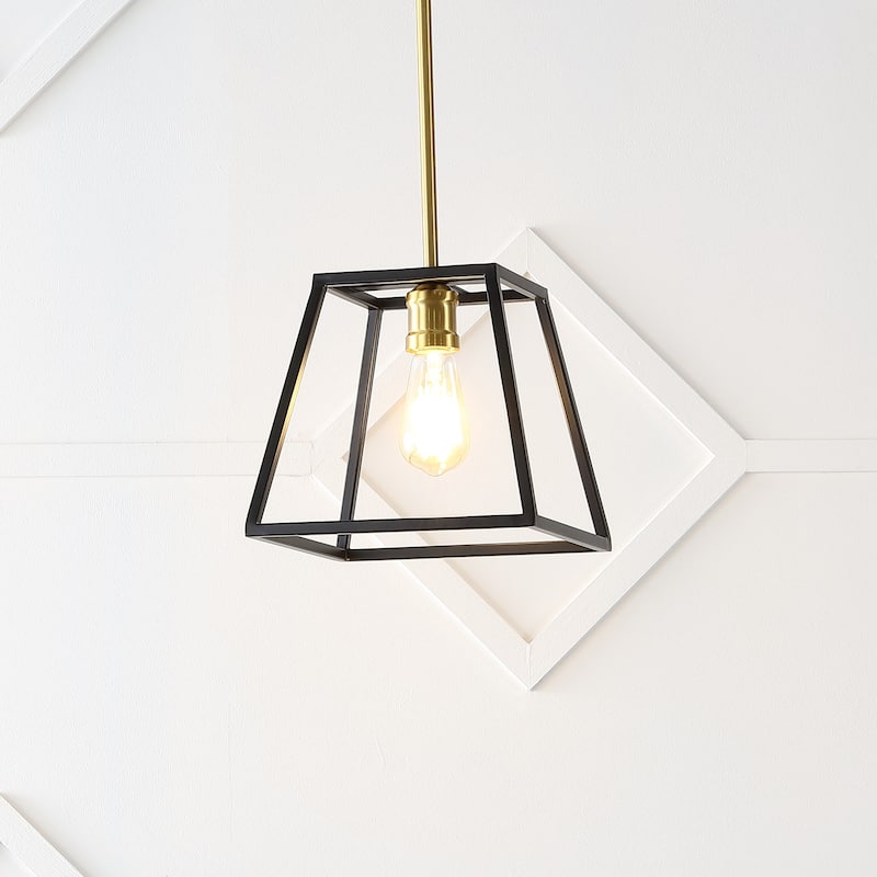 Lloyd 9.25" 1-Light Farmhouse Industrial Iron LED Pendant, Black/Brass Gold by JONATHAN Y