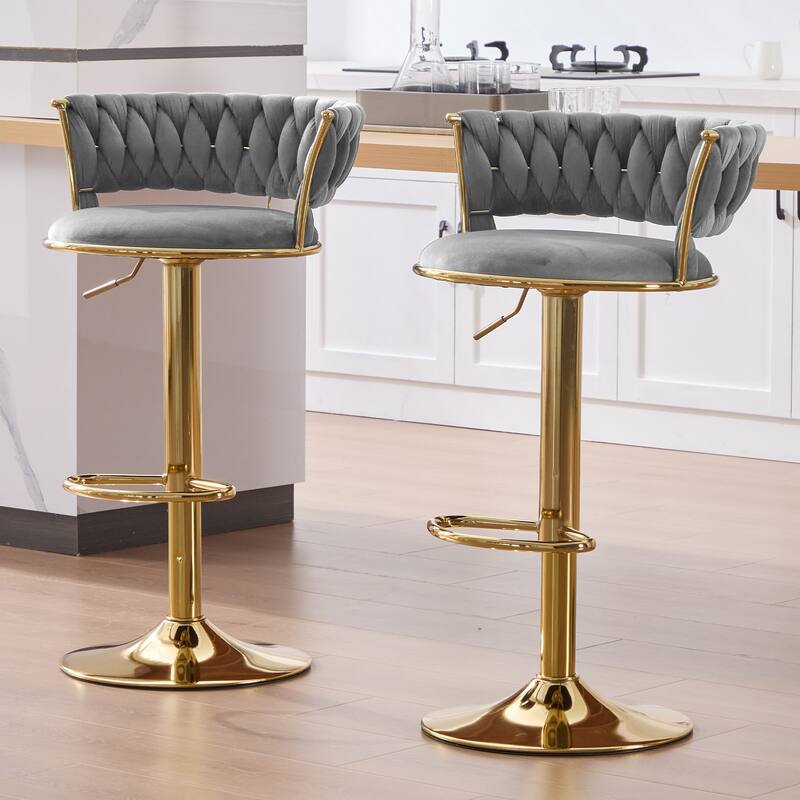 HOMEFUN Velvet Adjustable Height Swivel Armless Bar Stools With Golden Footrest(set of 2) - Grey