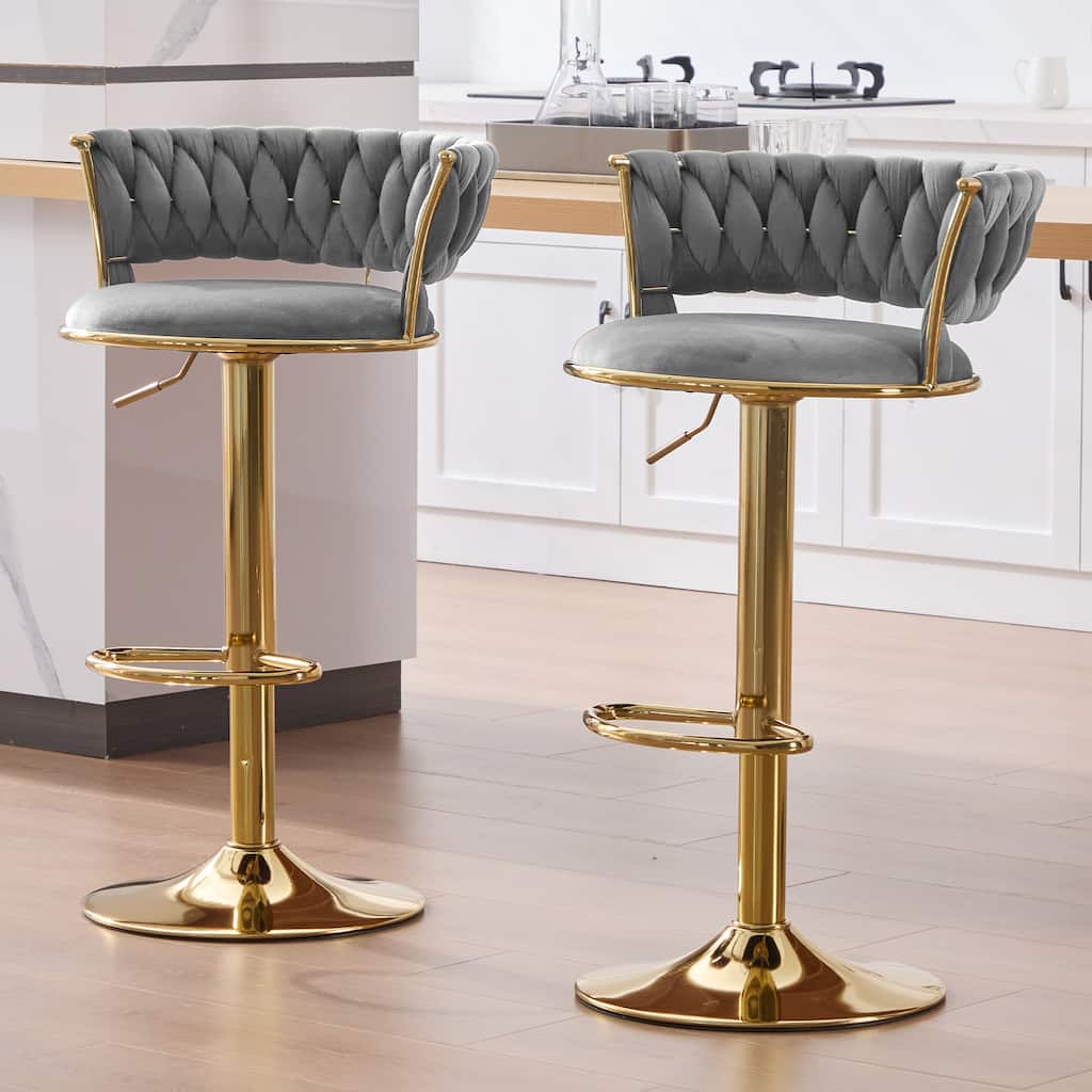 Velvet Tufted Adjustable Counter Height Rotating Bar Stools with Footrest (set of 2)