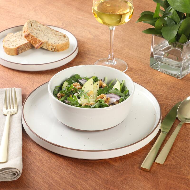 Gibson Elite Northrock Stoneware Dinnerware Set, 16-Piece Service for 4 - Plates & Bowls with Hand-Painted Terracotta Base