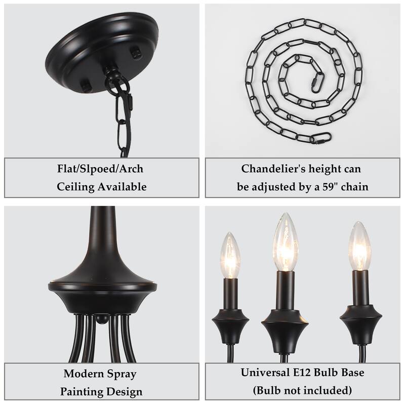 6-Light Modern Chandelier , Farmhouse Candle Chandelier for Dining Room Living Room Bedroom Kitchen - W24.4"x H15.55"