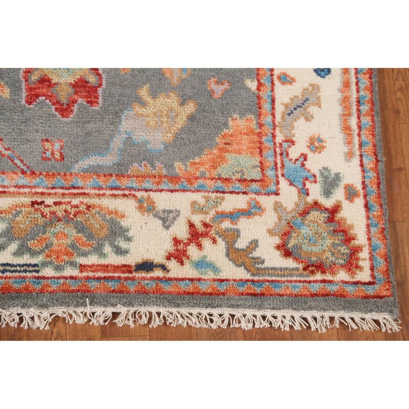 Gray Oushak Oriental Area Rug Handmade Geometric Wool Carpet - 4'0"x 6'0"