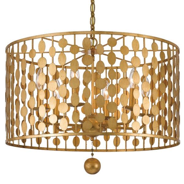 slide 2 of 6, Layla 6 Light Antique Gold Chandelier - 23.75'' W x 18.7'' H 23.75'' W x 18.7'' H