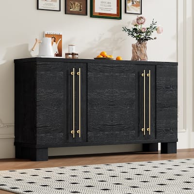 Buffet Cabinet with 4 Door, Sideboard Cabinet with Gold Handles, Wood Storage Cabinet with Adjustable Shelves聽