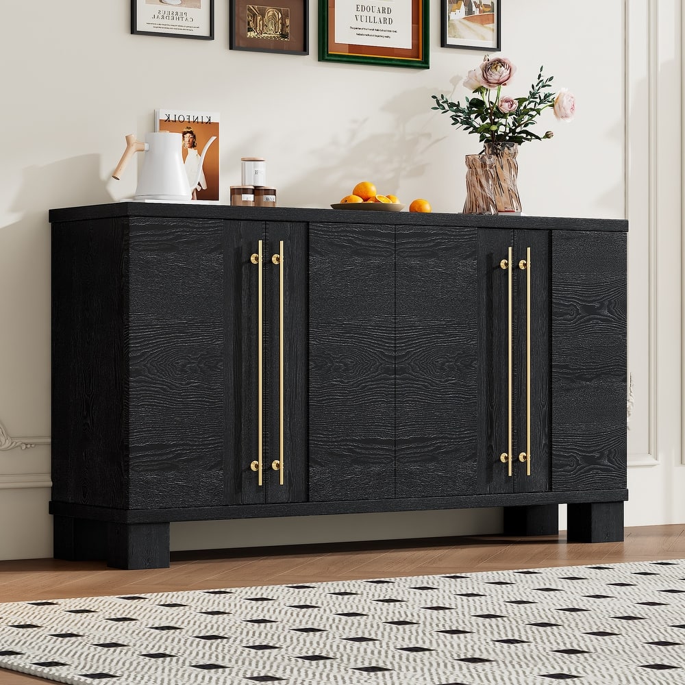 Wood Traditional Style Sideboard with Adjustable Shelves and Gold Handles for Kitchen, Dining Room and Living Room