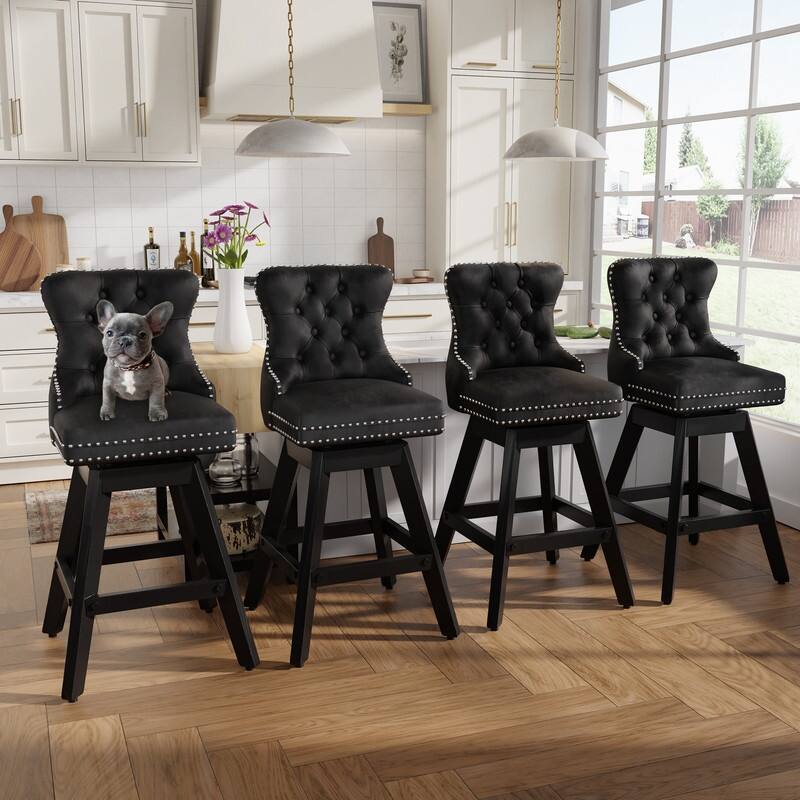 Swivel Velvet Leisure Counter Bar Stools Set of 8 - Black Velvet Set Of 4