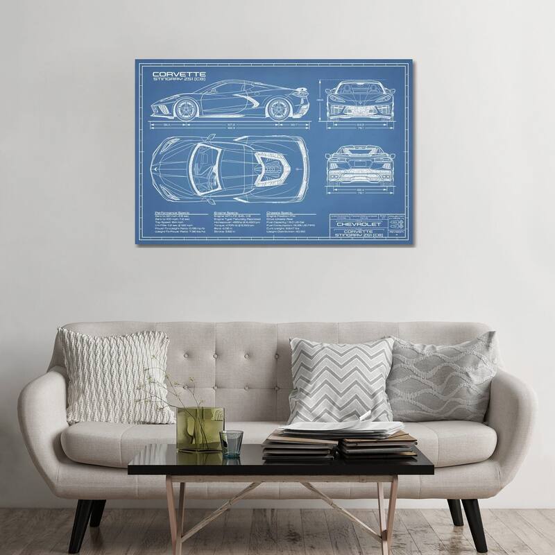 iCanvas "Corvette (C8) Stingray Blueprint" by Action Blueprints Canvas Print - 32x48x1.5
