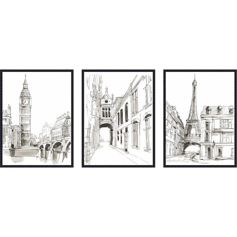 Amanti Art Pen and Ink Travel Studies 3 Piece by Ethan Harper Framed Canvas Wall Art
