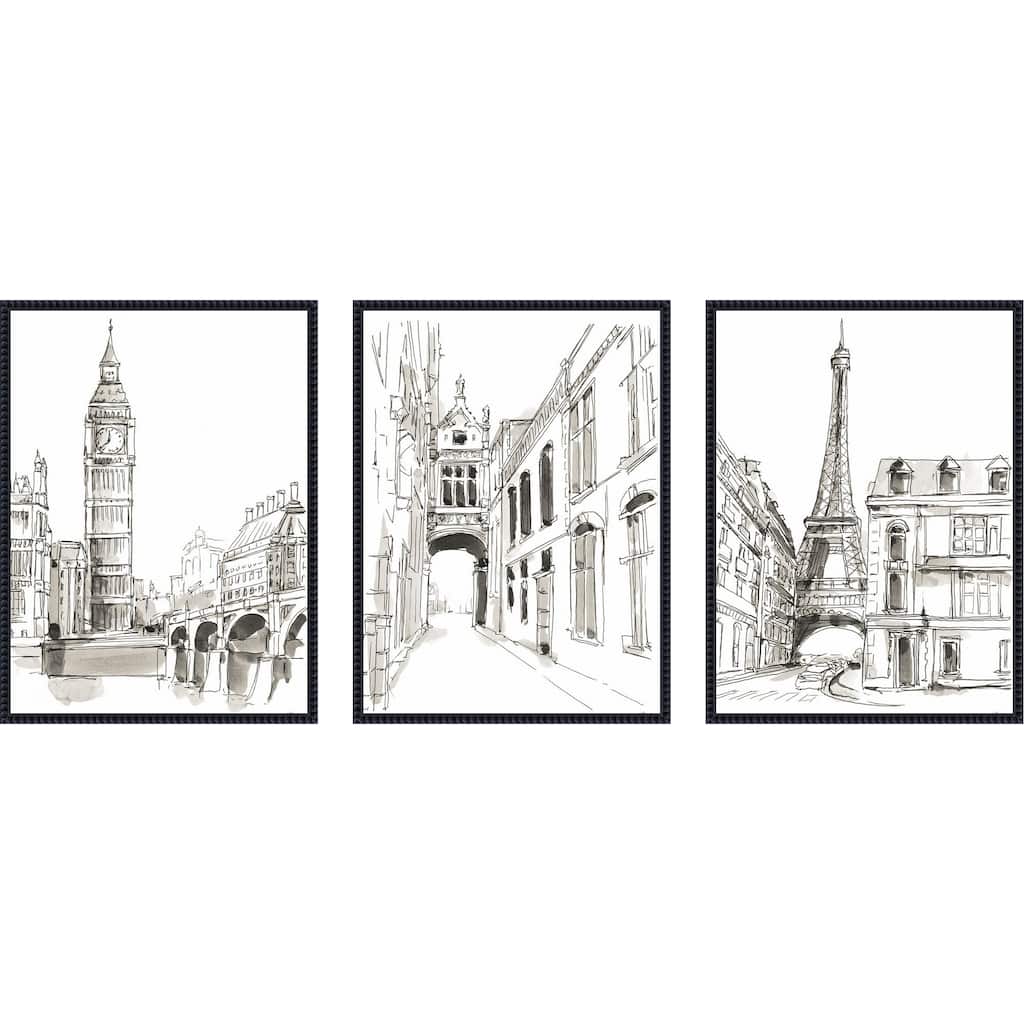Amanti Art Pen and Ink Travel Studies 3 Piece by Ethan Harper Framed Canvas Wall Art
