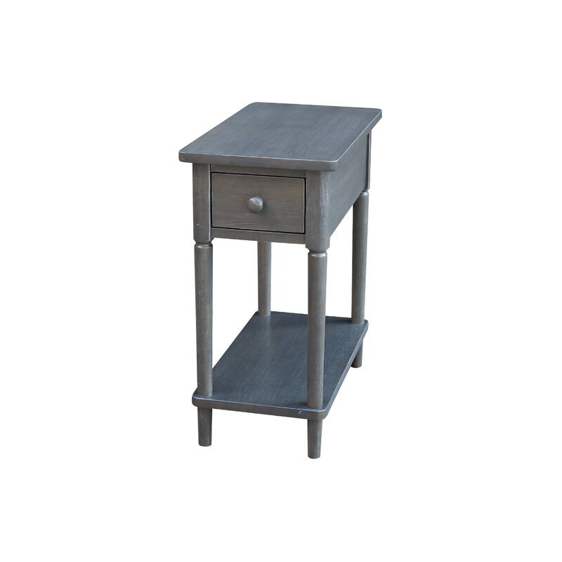 Narrow Solid Wood Side Table with Drawer - Heather Grey Antique Washed