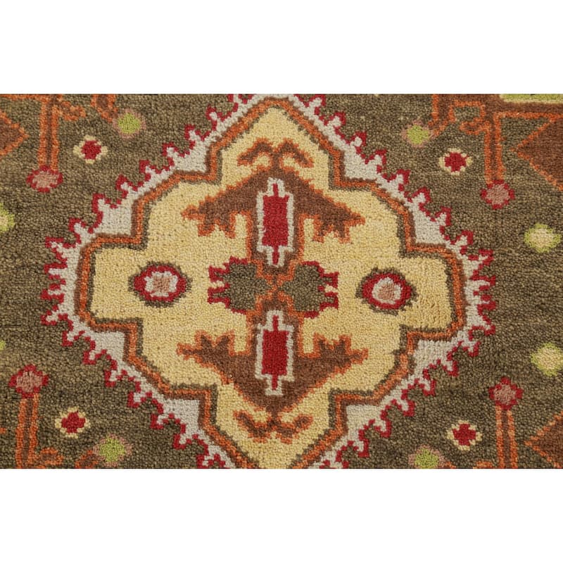 Hand Knotted Oriental 100% Wool Carpet Traditional Geometric Green Kazak Runner Rug - 9' 9'' X 2' 6''