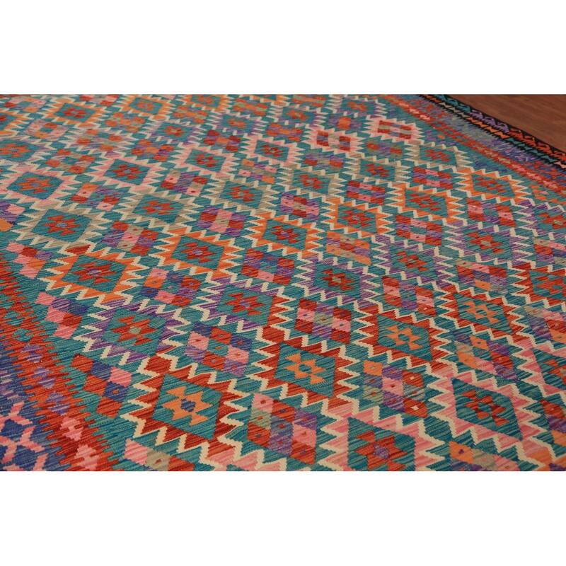 Reversable Kilim Oriental Area Rug Hand-Woven Wool Carpet - 10'1"x 12'7"