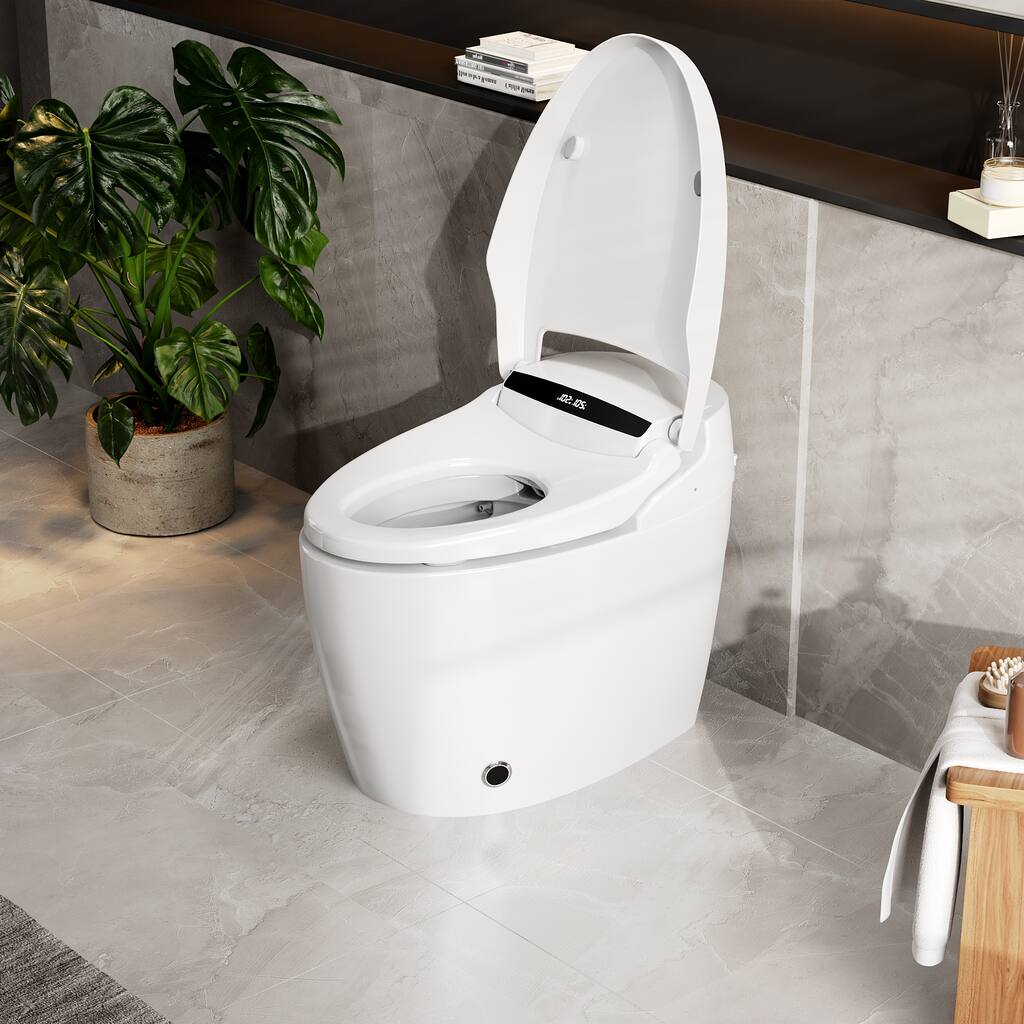 Smart Toilet with Heated Seat & Warm Air Dryer, Auto Flush One Piece Toilet with Night Light, Self Cleaning Nozzle