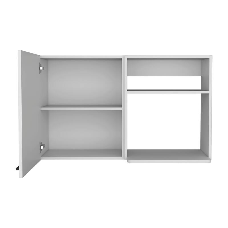 Stackable Wall Storage Cabinet 24" H, Two Internal Shelves, Two External Storage Shelves, One Door, White