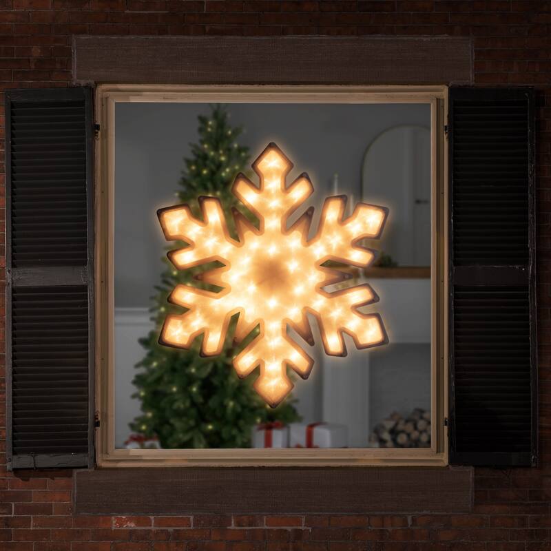 Lighted Snowflake Chistmas Window Decoration - 20" - Clear Lights