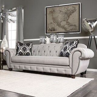 Ponn Glam Grey Fabric Upholstered Tufted Nailhead Trim Sofa by Furniture of America