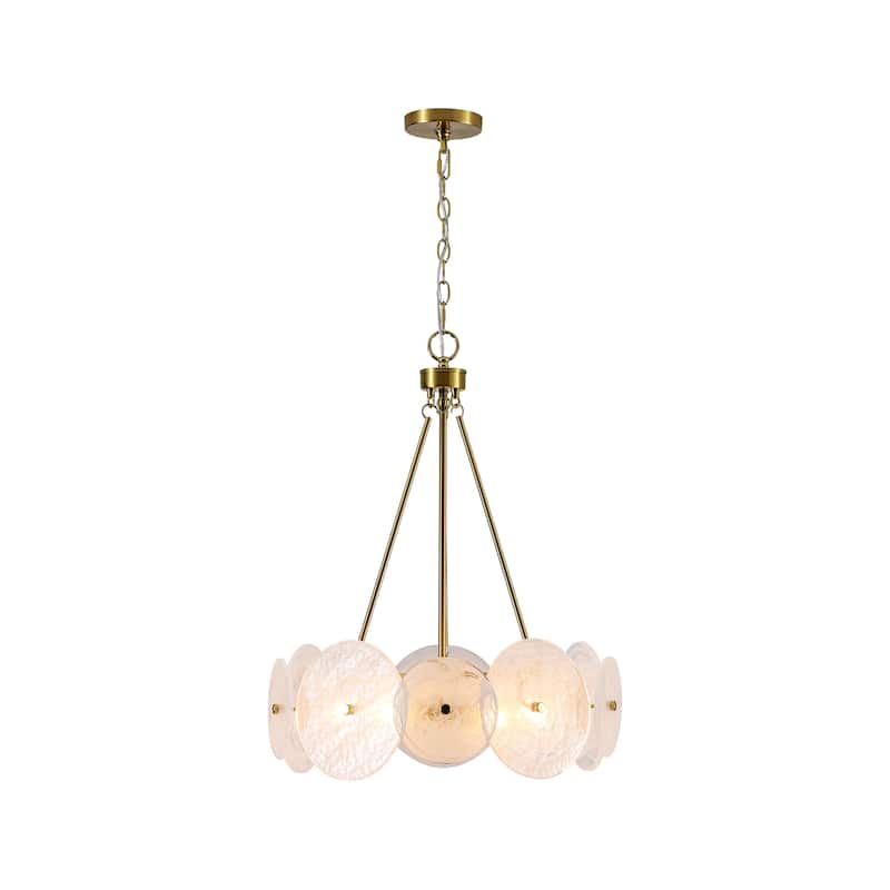 6-Light 20.1" W Modern Luxury Gold Round Chandelier with White Strie Glass for Living Room,Bedroom