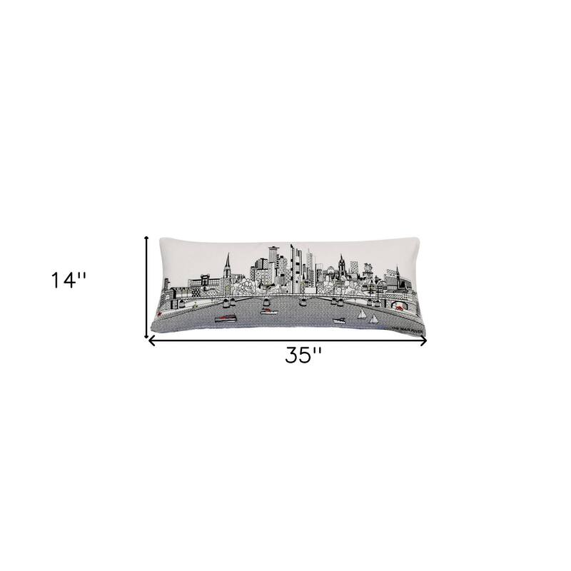 HomeRoots 35" White Frankfurt Daylight Skyline Lumbar Decorative Pillow