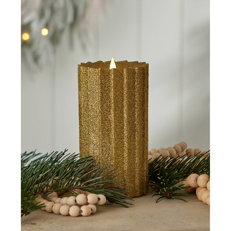 Sutton Fluted Motion Flameless Candle 4x10 Glitter Gold
