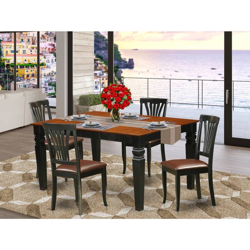 HomeStock 5-Piece Black and Cherry Finish Solid Wood Top Dining table with 4 Chairs with Lattice Back