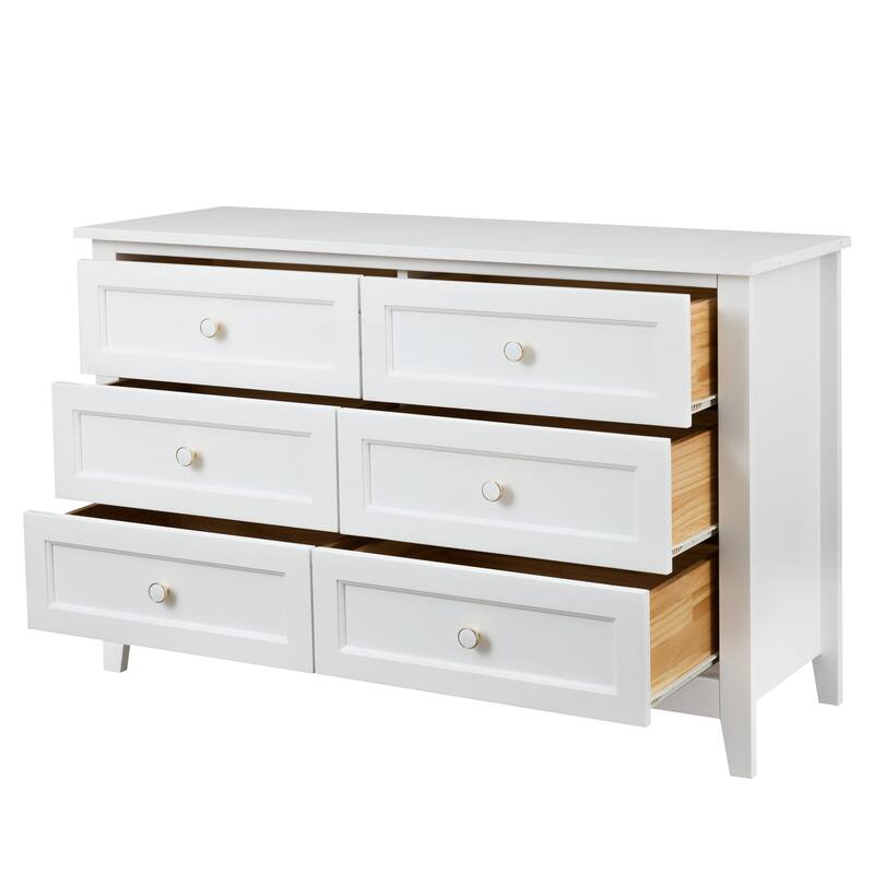 6 Drawer Double Dresser for Bedroom with Retro Round Handle, Solid Wood