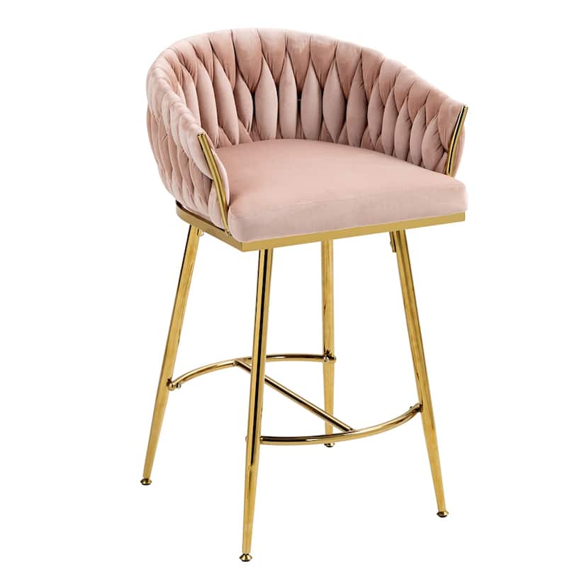 Velvet Counter Height Bar Stools with Legs and Footrest,Set of 2