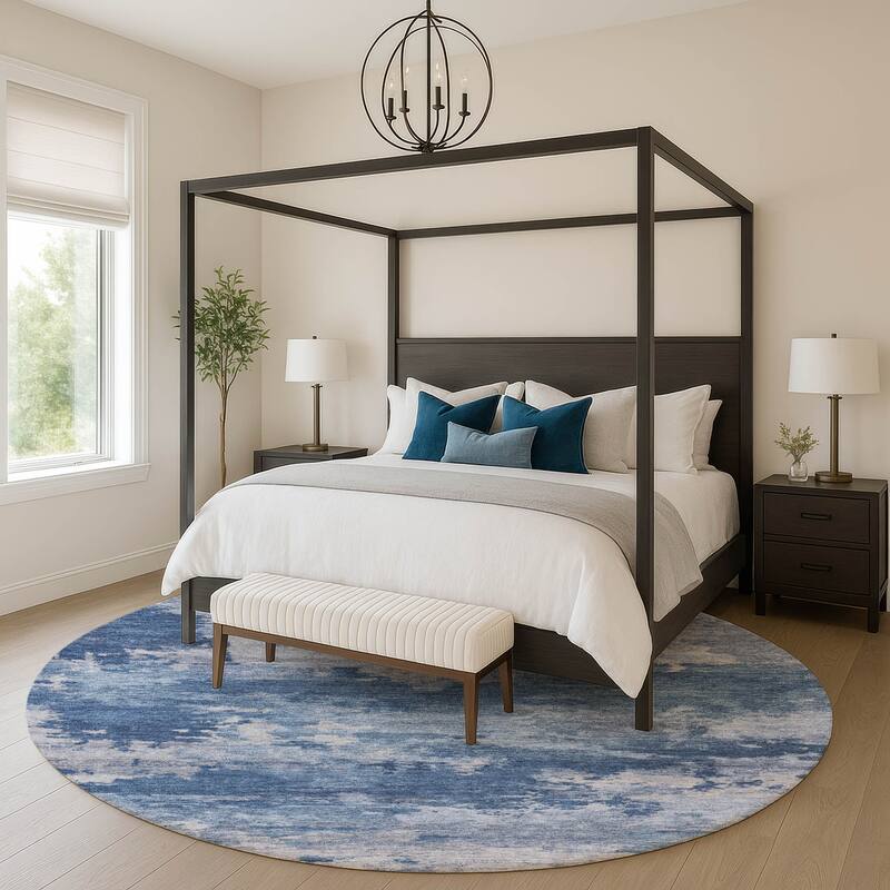 Premium Washable Super Soft Modern Chic Mayfield Rug - Navy - 8' x 8'