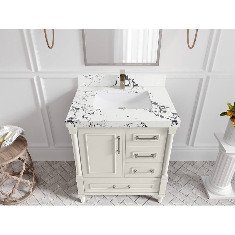 Willow Collections 30 in. W x 22 in. D Aberdeen Single Sink Bathroom Vanity with Countertop - 2" Viola Night - Ivory