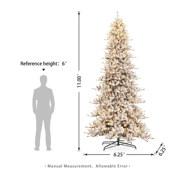 Glitzhome 11ft Pre-Lit Flocked Full-Size Fir Artificial Christmas Tree with 950 Warm White Lights