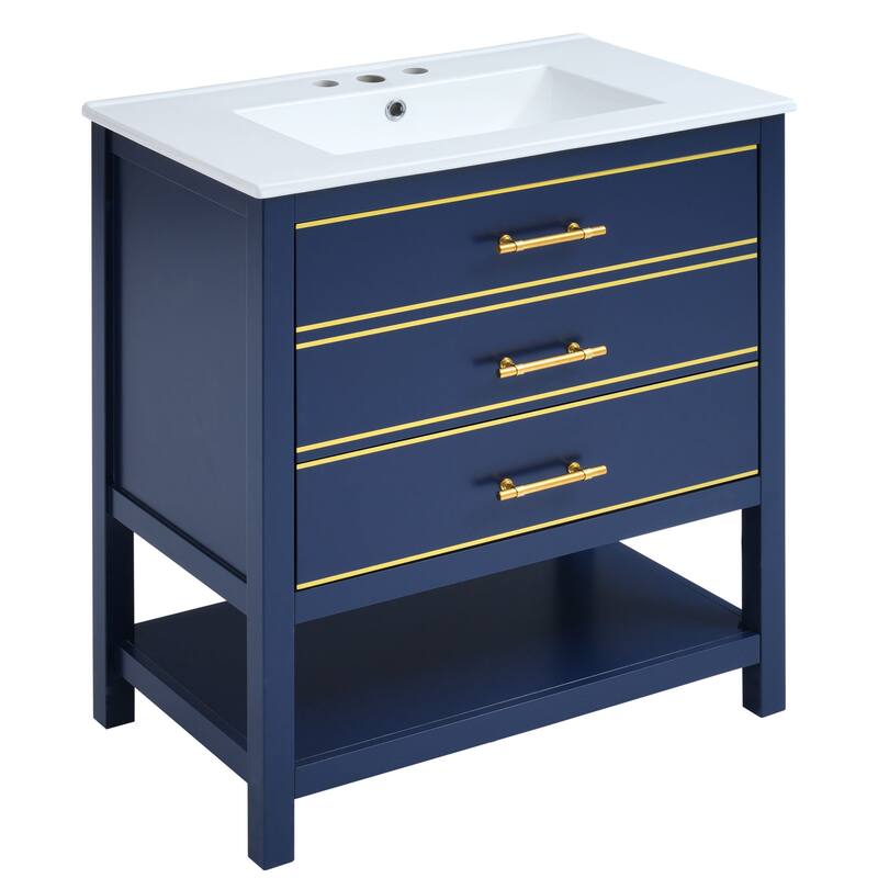 Bathroom Vanity with Sink, Vanity Set with 2 Drawers, Bathroom Storage Cabinet with Open Shelf and 2 Soft Closing Doors