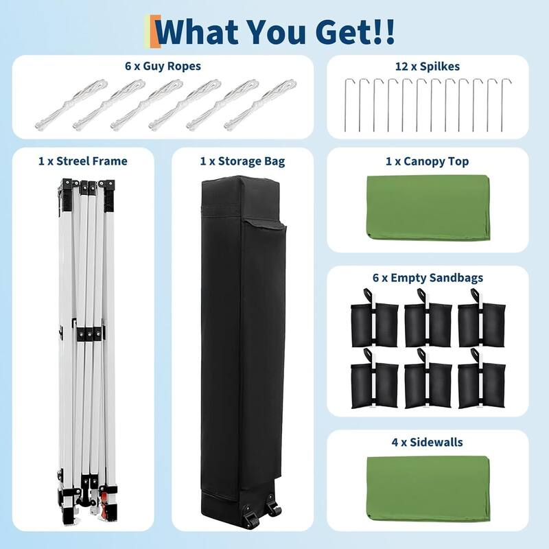 10X20 Pop Up Canopy Tent with 4 Sidewalls for Events, Parties, Camping