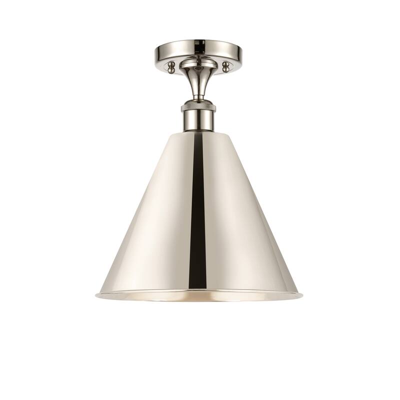 Innovations Lighting Ballston Cone - 1 Light 12" Semi-Flush Mount - Polished Nickel