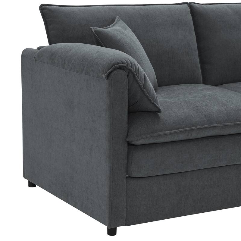 134" Chenille U-Shaped 6-Seat Modular Sectional Sofa with Double Cushions and Removable Ottomans for Added Comfort