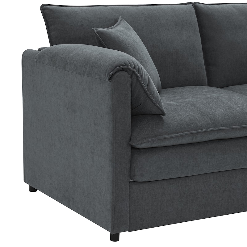 134" Chenille U-Shaped 6-Seater Modular Sectional Sofa with Double Cushions and Detachable Ottomans for Flexibility